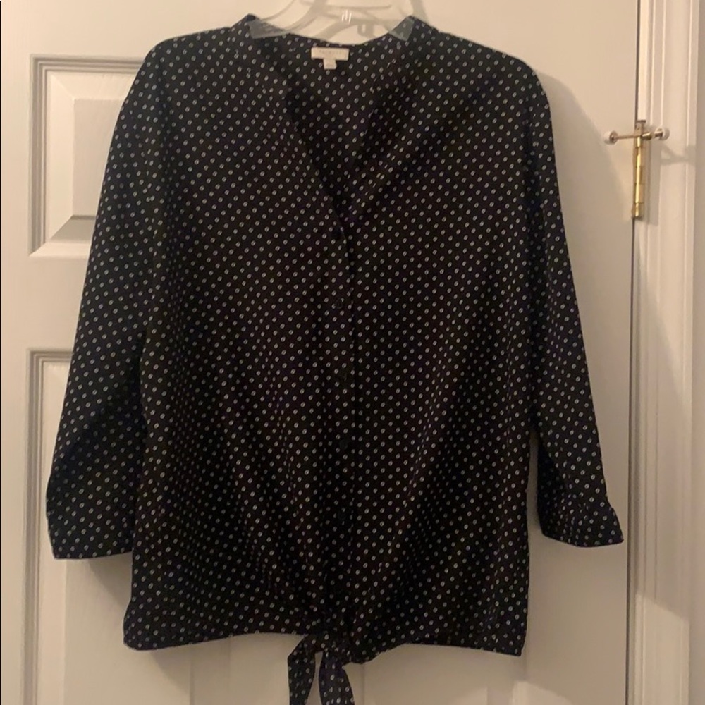 Talbots black and cream front blouse